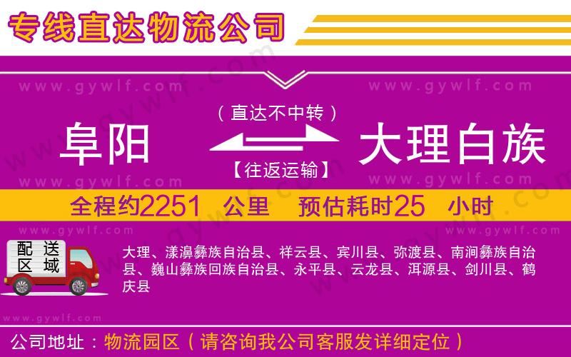 阜陽到大理白族自治州物流公司