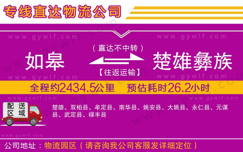 如皋到楚雄彝族自治州物流公司