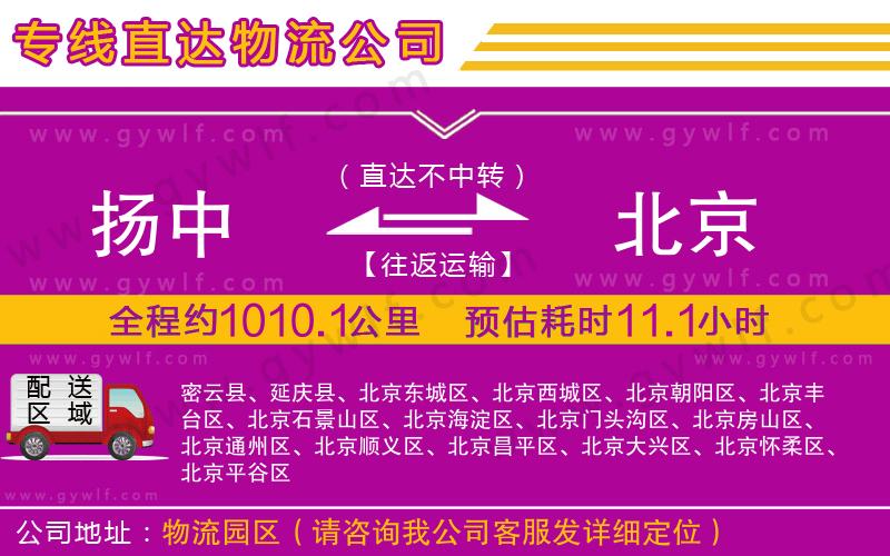 揚(yáng)中到北京物流公司