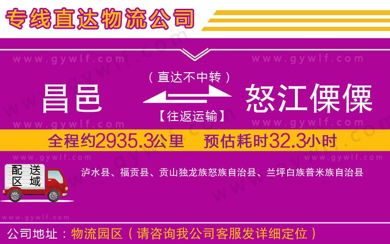 昌邑到怒江傈僳族自治州物流公司